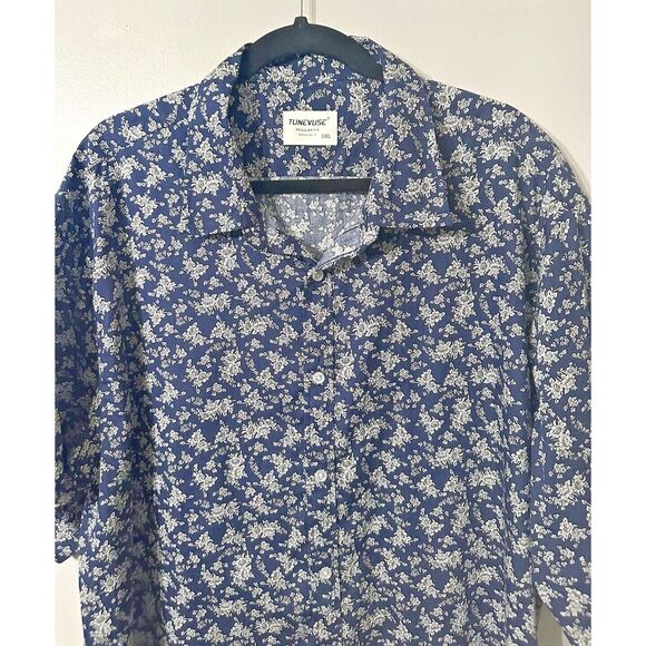 Other - TUNEVUSE Mens‎ Button Down Short Sleeve 3XL Reg Fit Floral Navy